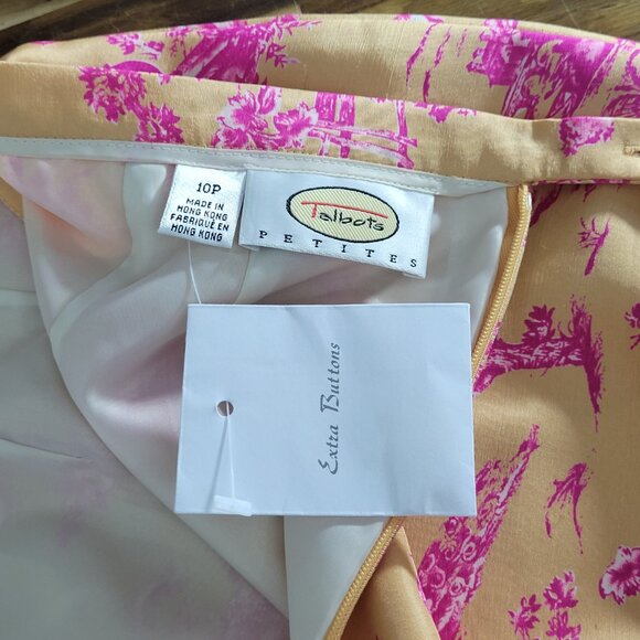 NWOT Talbots Sz 10 Petite 100% Silk Peach Pencil Skirt Pink Peacock Floral Print - Picture 8 of 11